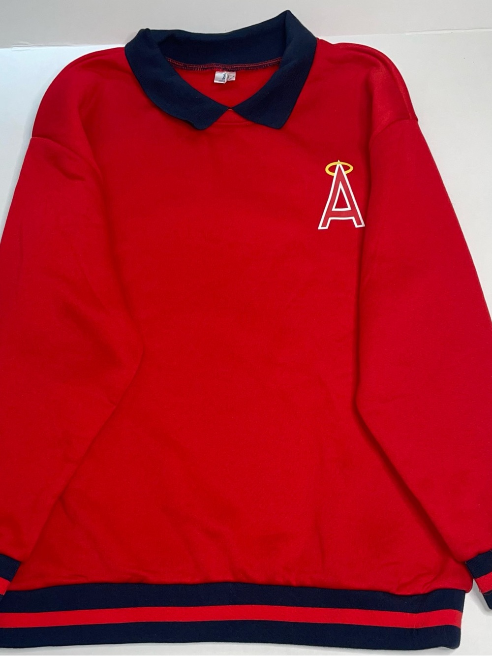 LA Angels Mike Trout #27 Red Navy Polo Collar Sweatshirt XL